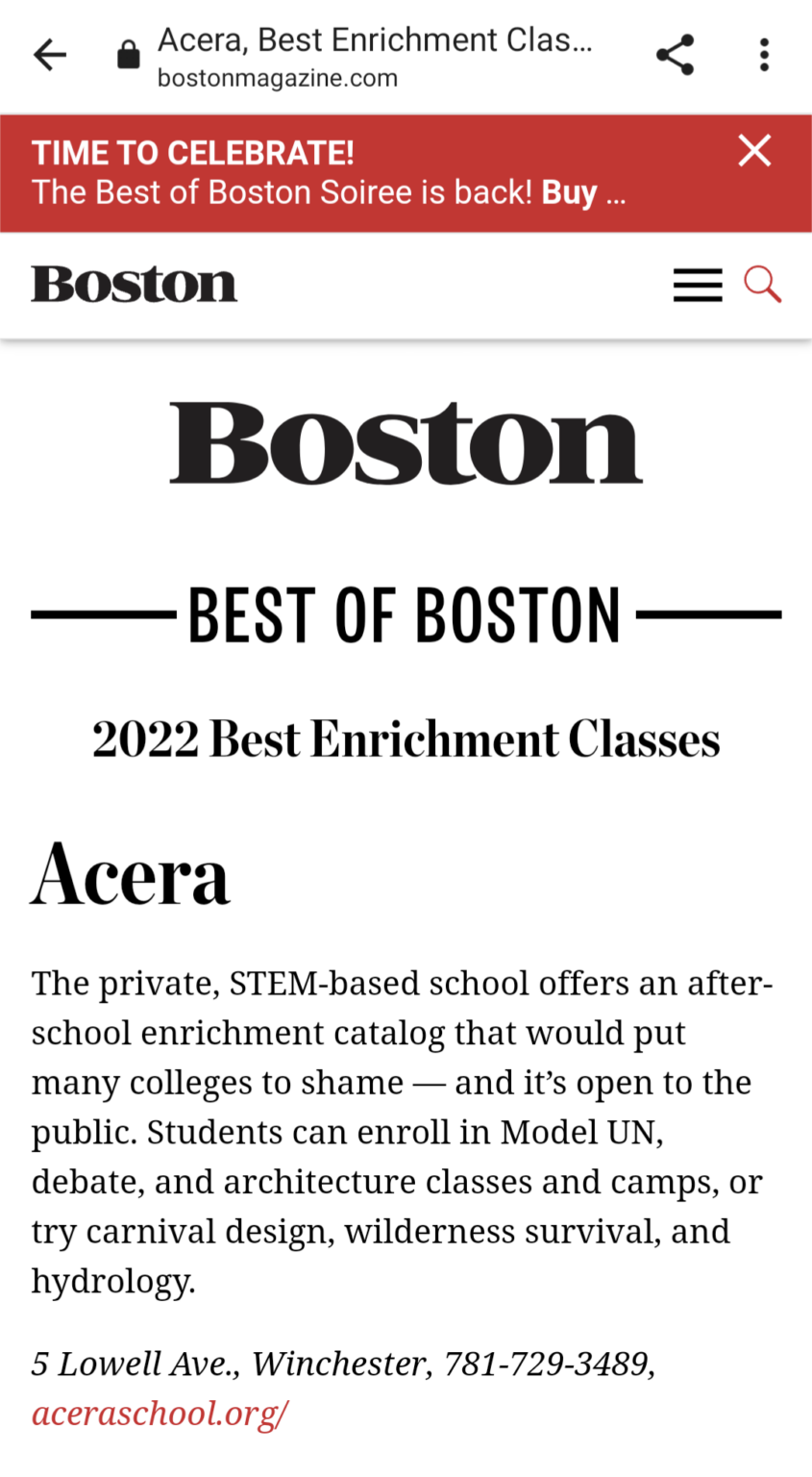 Acera earns spot in Best of Boston! Acera School